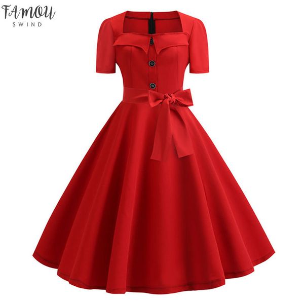 

women summer dress 2020 elegant vintage 50s 60s robe rockabilly swing pinup dresses casual plus size red party vestidos, Black;gray