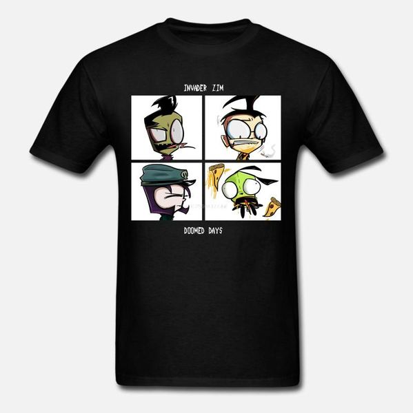 

funny t shirts men's invader zim doomed days t-shirt black cotton oneck cotton tee shirts, White;black