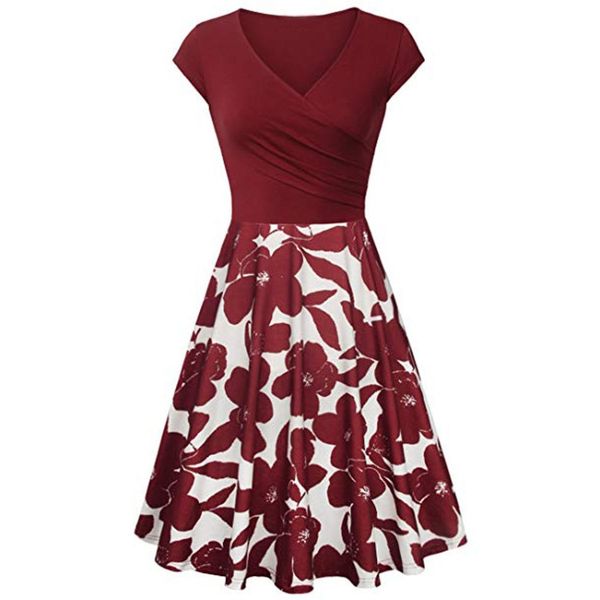 

women dress women's short sleeve cross v- neck dresses vintage elegant flared a-line dress#30, Black;gray