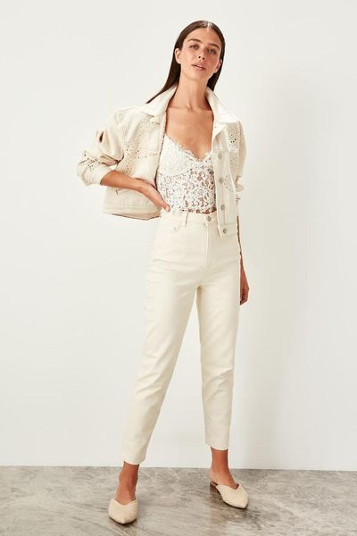 

trendyol ecru high bel mom jeans twoss19lr0262, Blue