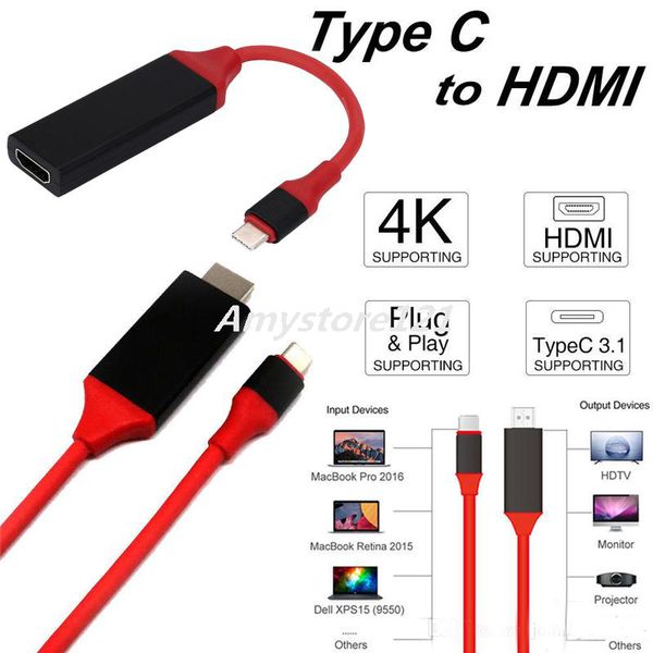 

USB 3.1 Type C к HDMI 4K 1080P Кабель HDTV адаптер для MacBook Chromebook Pixel SAMSUNG S8 плюс S8 S9 1PCS / LOT
