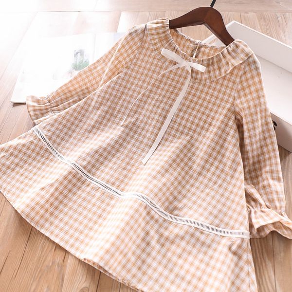 

2020 spring bow plaid dress girls dress wholesale, Red;yellow