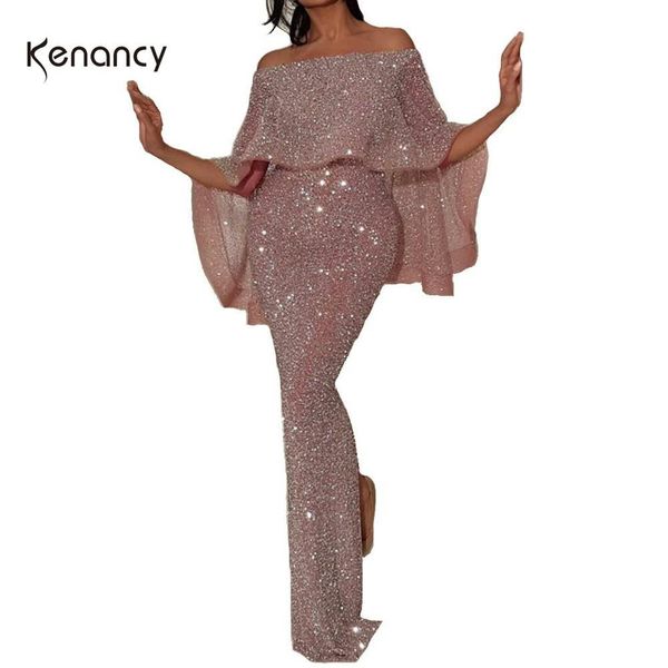 

kenancy sparkly блестки mermaid женщины bodycon платье с плеча бабочки рукава женщины бальные платья bling щелевая vestidos, Black;pink
