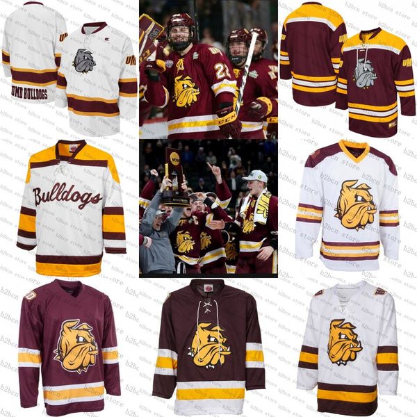 

karson kuhlman jared thomas blank minnesota duluth bulldogs maroon tackle twill college hockey jersey, Black;red