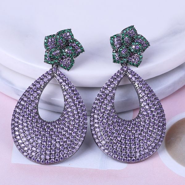 

luxury flower design cubic zirconia earrings women fashion wedding banquet drop earrings new xiumeiyizu 925 jewelry, Silver