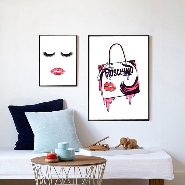 

модульное холст домашнее украшение nordic отпечатки мода длинные ресницы red lip картина рама poster wall art pictures living room