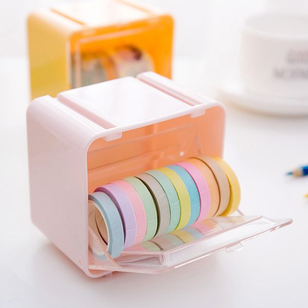

1 pc japanese stationery masking tape box container tape storage organizer deskholder case diy tools office supplies