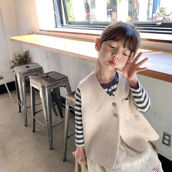 

3218 children's clothing 2020 spring new korean girls' oatmeal vest children's wool sleeveless jacket knitted vest for girl, Blue