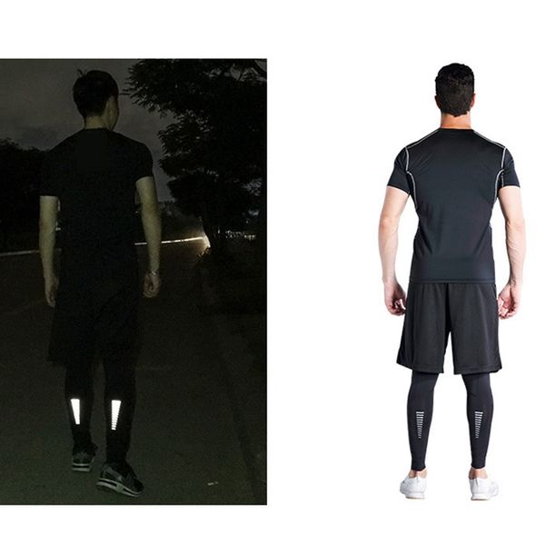 

men's compression night reflect light running pants elastic anti-sweat breathable sports fitness training base layer tights, Black;blue