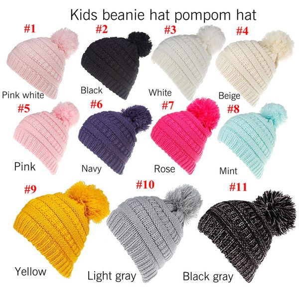 Çocuklar Pompom Şapkalar Örme Bonnet Moda Gorro Kız Kadın Kış Sıcak Dokunma Beanies Şapka 11 Renk