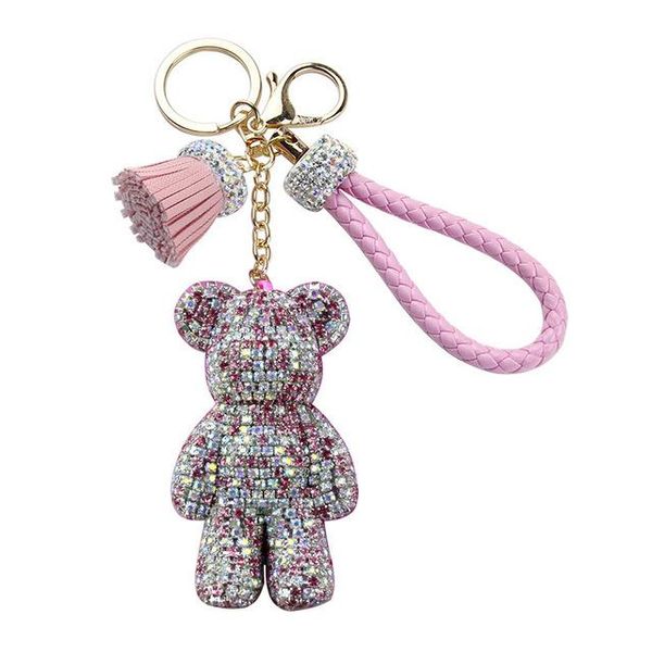 

charms crystal lovely violence bear keychain luxury women girls trinkets suspension on bags car key chain key ring toy gifts, Silver