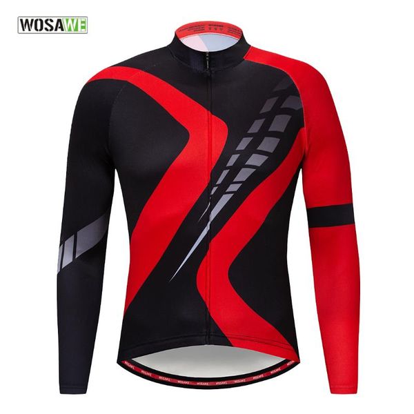 

wosawe long sleeve men's cycling jersey breathable autumn cycling bicycle clothing quick-dry mountain road mtb bike clothes, Black;red