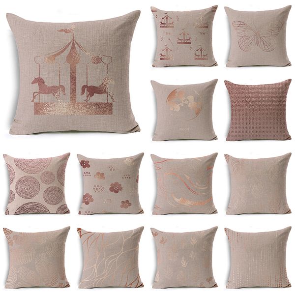 

wzh pink gradient pattern cushion cover 45x45cm linen decorative pillow cover sofa bed pillow case