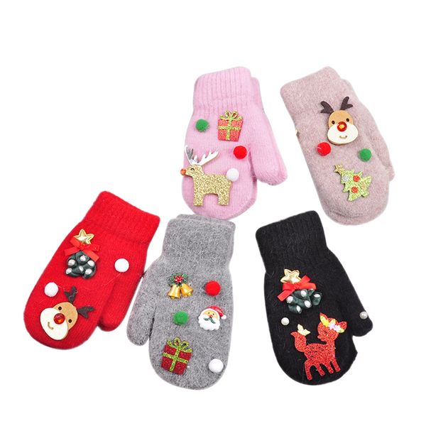 

ребенок малыш строка варежки тепловой флис подкладка толстые перчатки зимние мальчики девочки милые рождественские перчатки для 3-10 лет, White