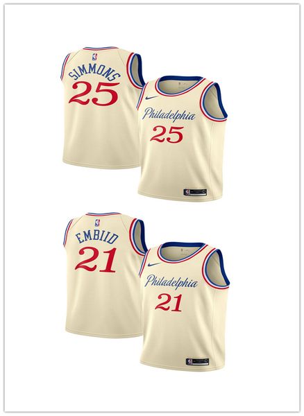 

2019/20 city version authentic philadelphia 76ers basketball jersey joel embiid 21 vintage simmons 25 basketball jerseys edition, Black;red
