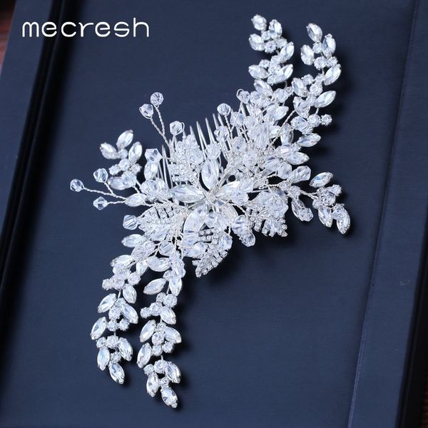 

mecresh luxury flower crystal handmade bridal headpiece princess tiara leaf rhinestone hair comb wedding hair accessories fs223, Golden;white