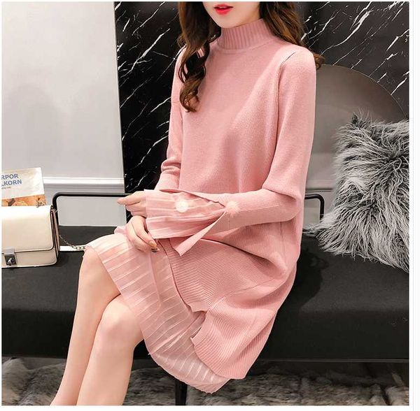 

spring autumn new women sweater dress pullover turtleneck sweater solid long sleeve casual long sweaters female f63, White;black