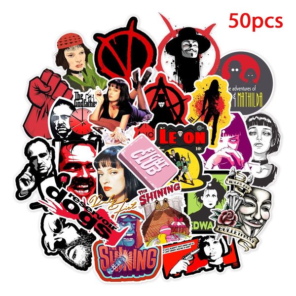 

50pcs classic movie pulp fiction kill bill fight club poster stickers for home decor diy decal luggage lapskateboard toy