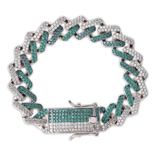 

luxury exquisite rhodium plated bracelets for hip hop men women grade quality mint green zircon micro paved cuban chain bracelets, Black
