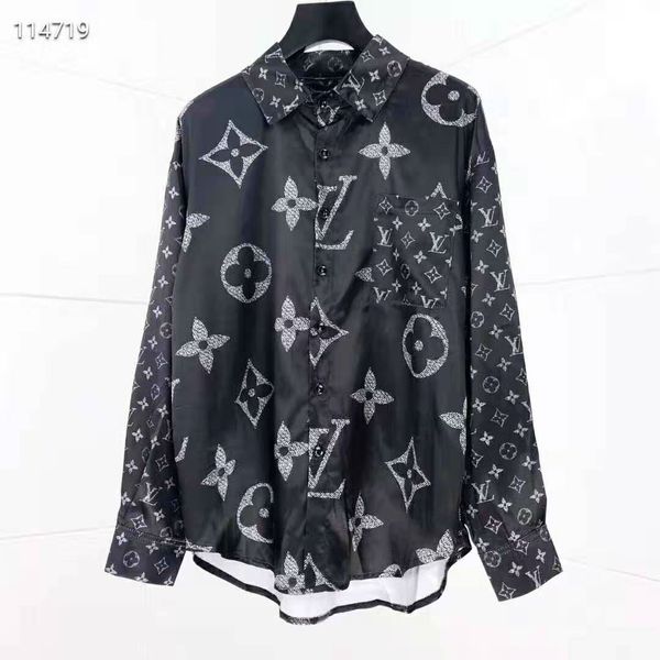 

italian classic style designer shirt of polo floral print colors luxury casual harajuku shirt long sleeve men's head medusa shirt, White;black