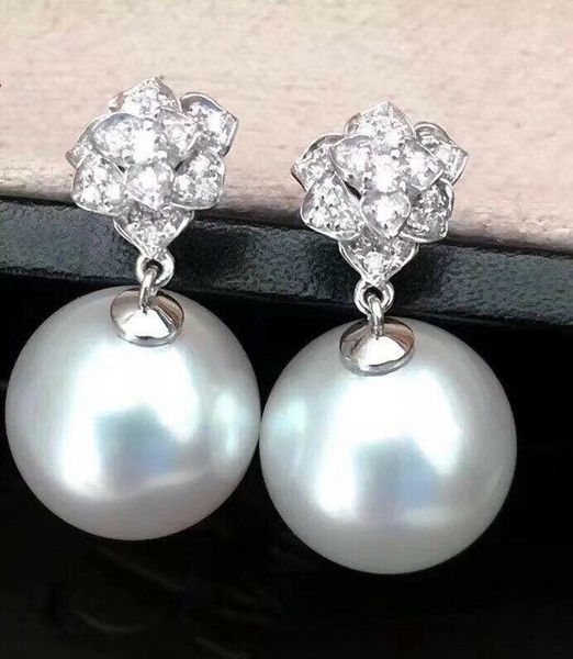 

gorgeous 10-11mm south sea white pearl earring, Golden;silver