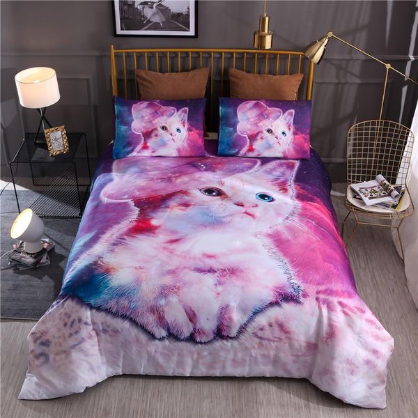 

cartoon childrens bedding set girls bed decor duvet cover set 3d printed princess cat quilt cover bedclothes twin bed linen set