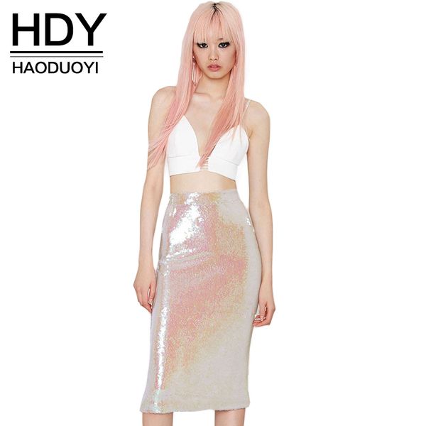 

hdy haoduoyi women new arrival fashion retro high waist female sequined shiny bodycon direct selling skirt, Black;gray