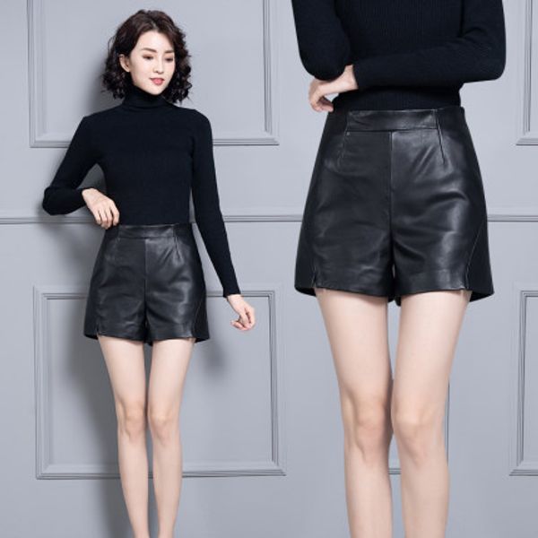 

2020 women new real genuine sheep leather shorts ks67, White;black
