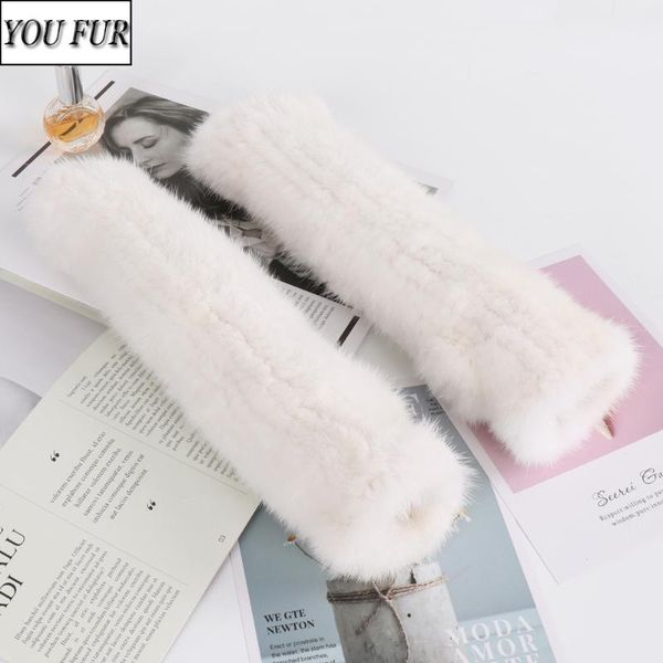 

lady winter luxury 30cm real fingerless gloves natural knitted gloves women warm quality real mittens, Blue;gray