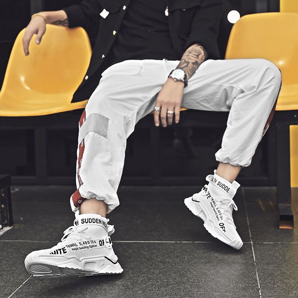 

2020 new fashion designer men's high shoes breathable mesh men's summer shoes, socks autumn wild red tide shoes network, Black