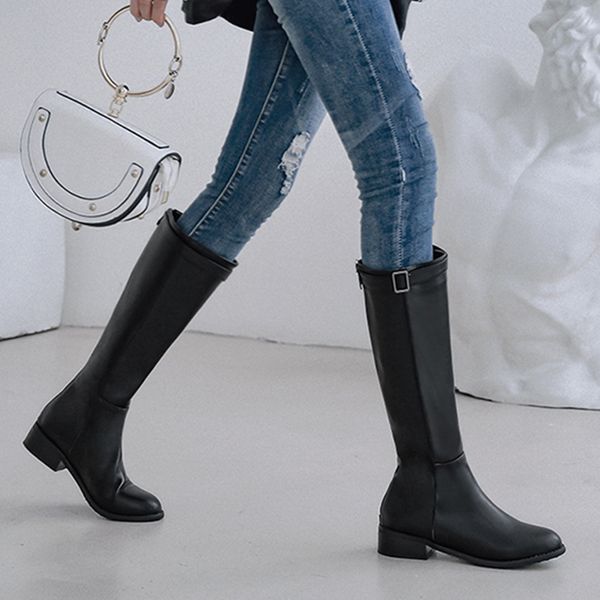

sarairis fashion dropship 2019 plus size 46 square heels riding boots woman shoes women winter boots female, Black