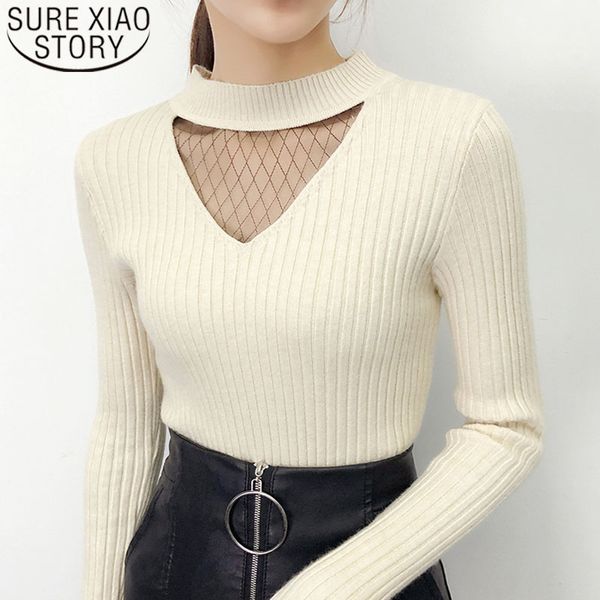 

2019 autumn/winter women sweaters v-neck long sleeve casual soft women elegant computer knitted pullovers 5287 50, White;black