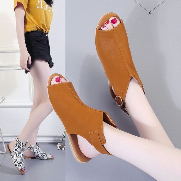 

large size sandals women's back buckle flat sandals bohemian sandals with box, Black