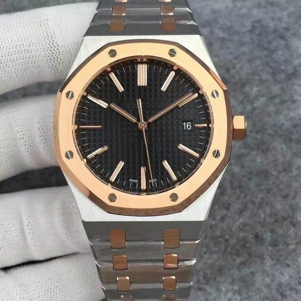 

watch men 3-pin royal 41mm back open automatic machinery sweeping movement clock stainless steel no battery watches oak 42, Slivery;brown