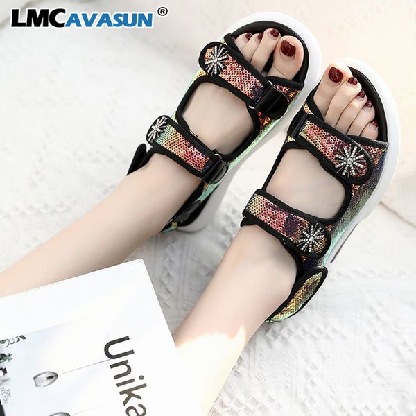 

lmcavasun sandals female summer 2020 women thick bottom shoes wedge with open toe platform shoes increased, Black