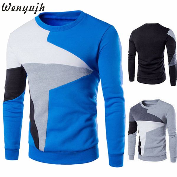 

wenyujh 2019 fashion pullover men long sleeve slim fit pullover males fall spring casual patchwork design round neck, Black