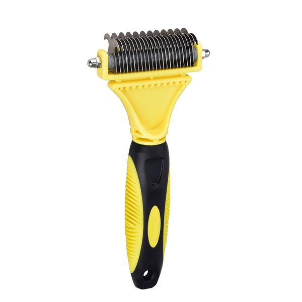 

pet dog deshedding comb short long hair brush rake grooming tool yellow