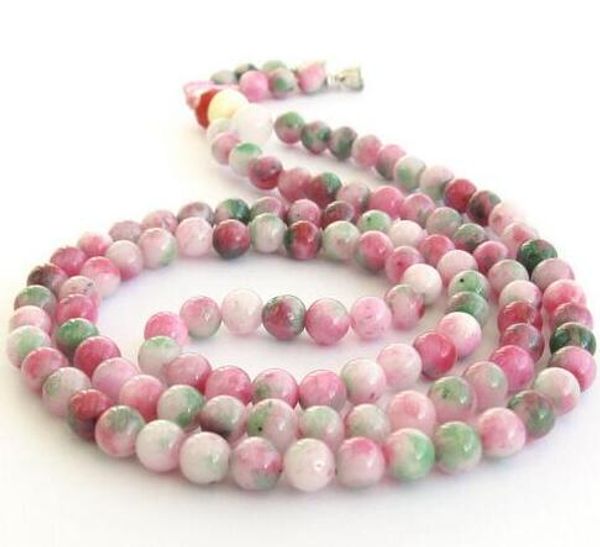 

de moda nuevo hermoso 8mm rosa jade verde el tÃ­bet budista 108 oraciÃ³n cuentas mala collar, Silver