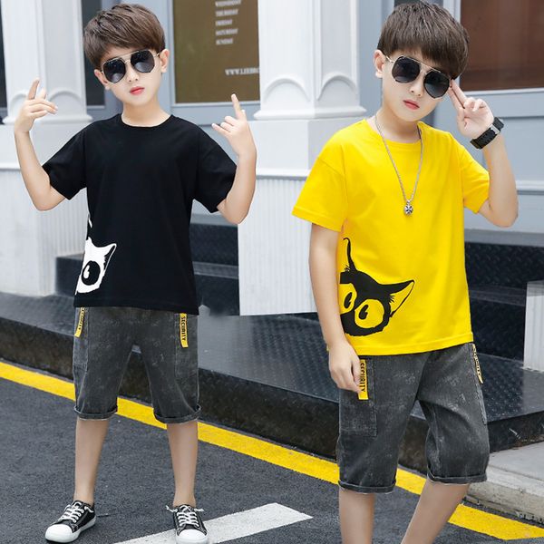 

summer boys clothing sets kids short sleeve t-shirts+shorts 2pcs children clothing set teen boys clothes 4 6 8 10 12 13 years, White