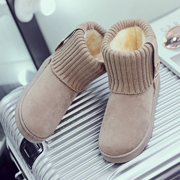 

women boots winter snow boots with warm fur suede women's ankle boots non-slip female bowtie warmer plush flat slip on shoes, Black