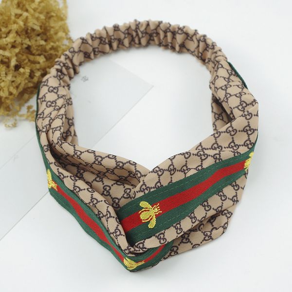 

designer silk cross elastic women headbands fashion luxury girls flowers hair bands scarf hair accessories gifts headwraps, Golden;white