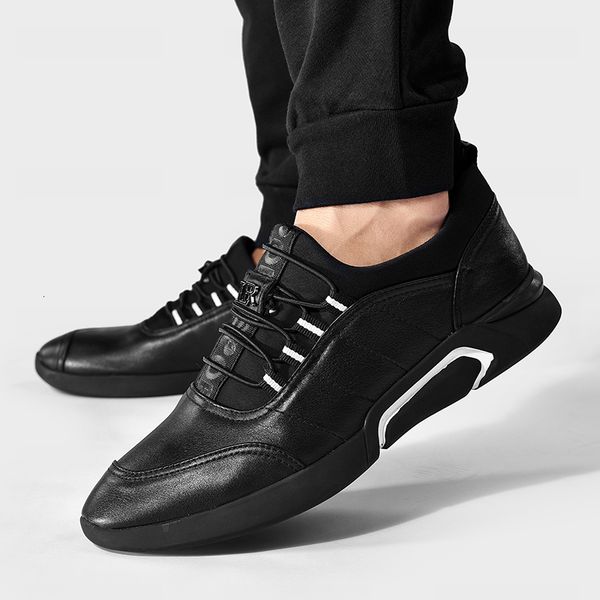 

men shoes casual fashion designer split leather shoes for men breathable outdoor slip on loafers sneakers autumn men's l5, Black