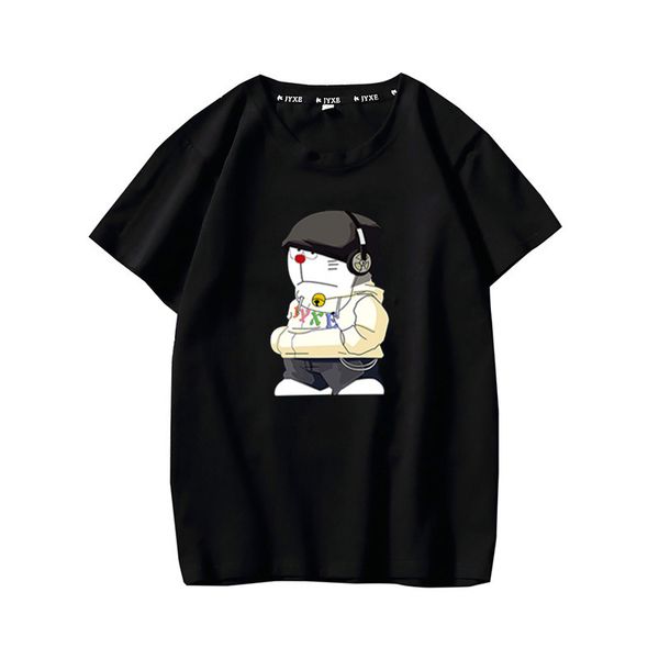 

mens designer three-dimensional cotton short sleeve ins super fire music doraemon men and women pullover t-shirt three-color class clothing, White;black