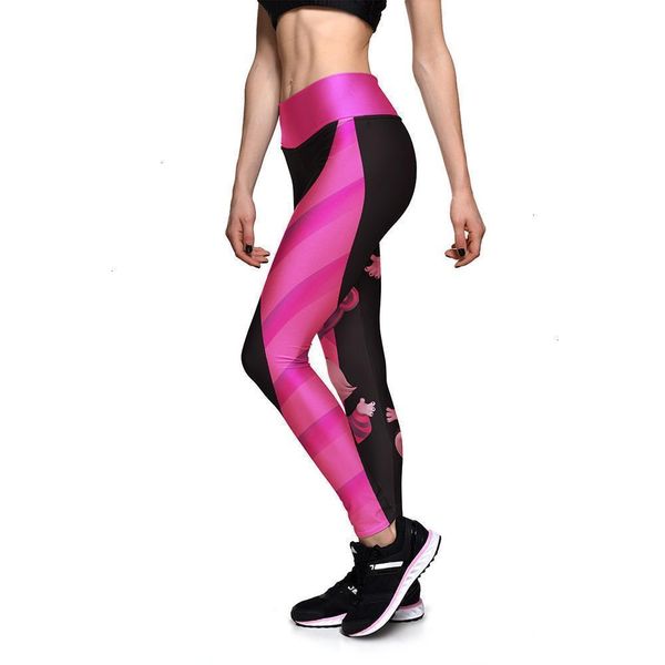 

women halloween leggings high waist silm fitness leggins alice in wonderland smile cat digital print pants, Black