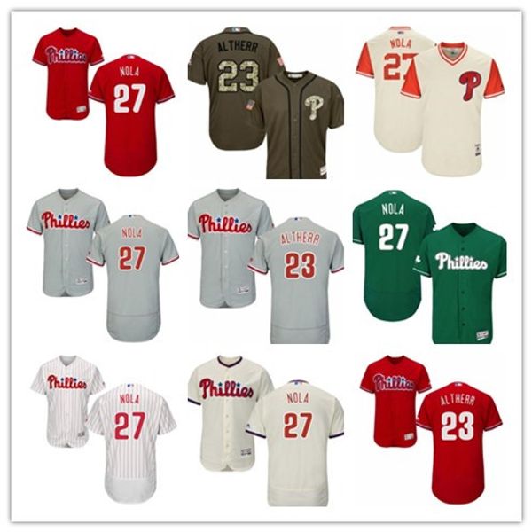 

мужские женщины молодежи #филадельфия #23 аарон altherr "а-рон" 27 аарон нола "нола" пользовательские белый черный красный бейсбол джерси фр, Black