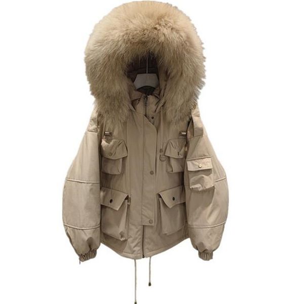 

warm 2020 female thicken coat women large real natural fur 90% white duck down parka hooded winter jacket, Black