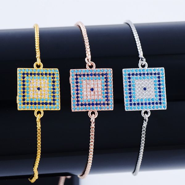 

new delicate copper micro-inlaid zircon electroplating fashion square evil eye lady lucky bracelet necklace christmas gift, Black