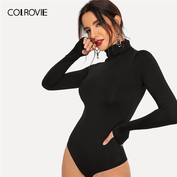 

colrovie black high neck solid bodysuit женщины минималистский bodysuit 2020 осень ladies элегантный sexy тощий bodysuits, Black;white