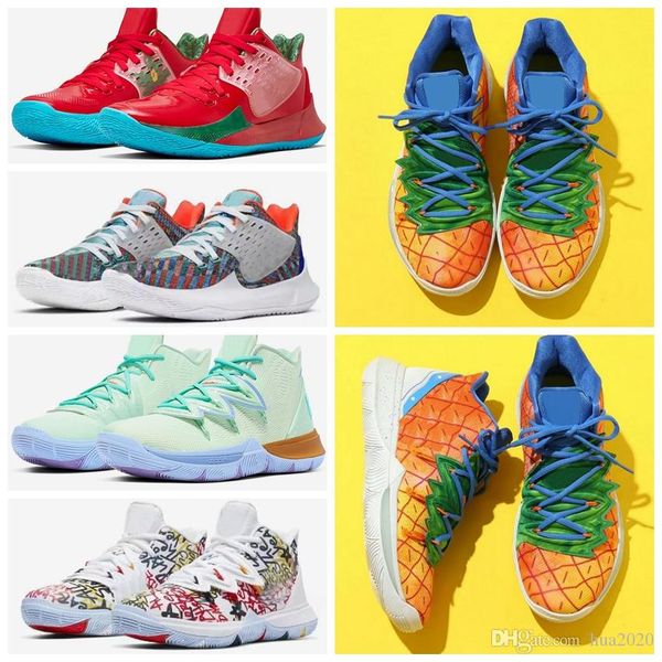 

2020 kyrie mens tv pe basketball shoes 5 for 20th anniversary irving 5s pineapple house graffiti x squidward sponge sports sneakers 7-12