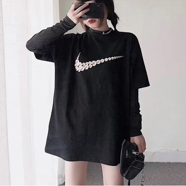 

the new fashion summer woman t shirt loose black white yellow flowers printed short sleeved shirts tees womens designer shirts s-xxl